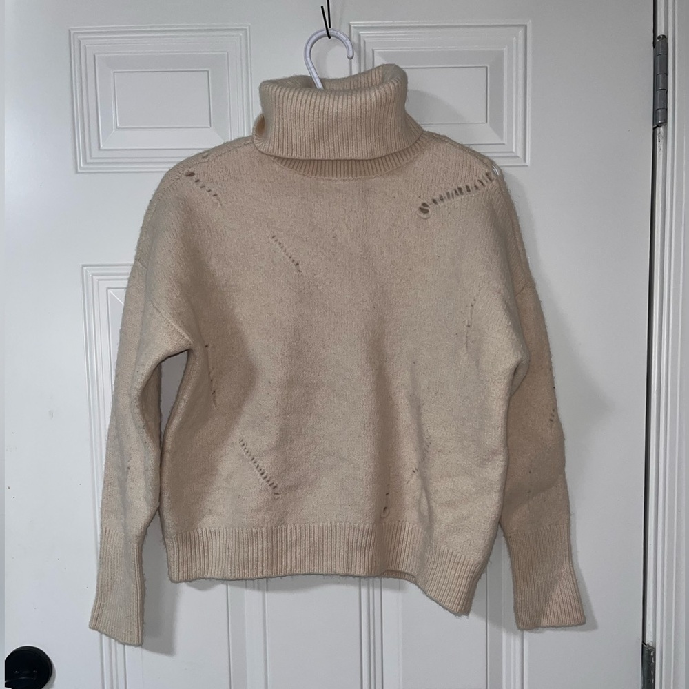 MICHAEL Michael Kors Distressed Wool Cream Turtleneck Sweater